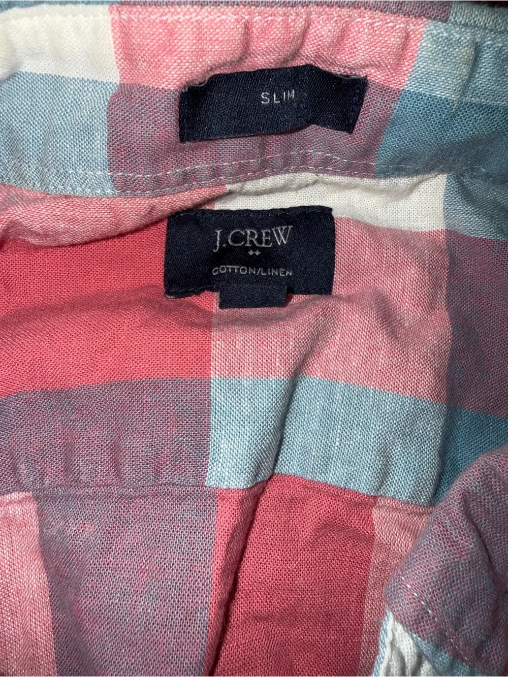 J. Crew Men's Red, Blue & White Plaid Short-Sleeve Button-Down Shirt
